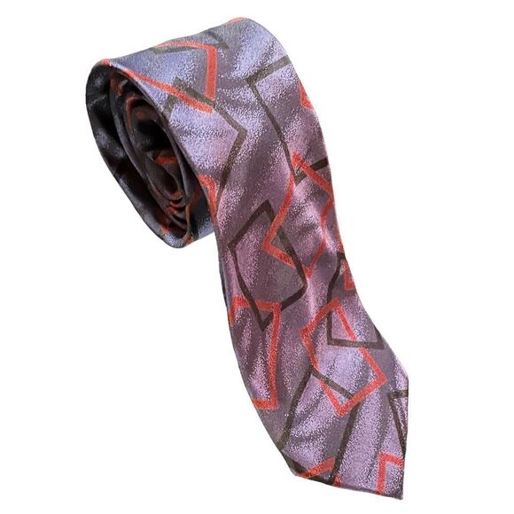 Vintage Hubert Purple and Black geometric pattern silk tie - Picture 1 of 6